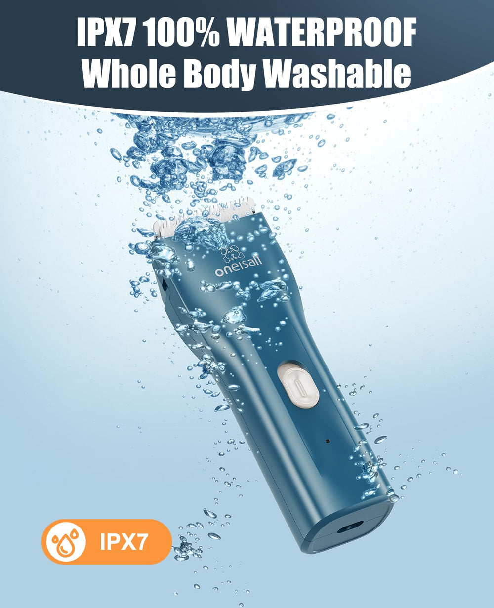 Oneisall pet clipper IPX7 waterproof body for safe cleaning