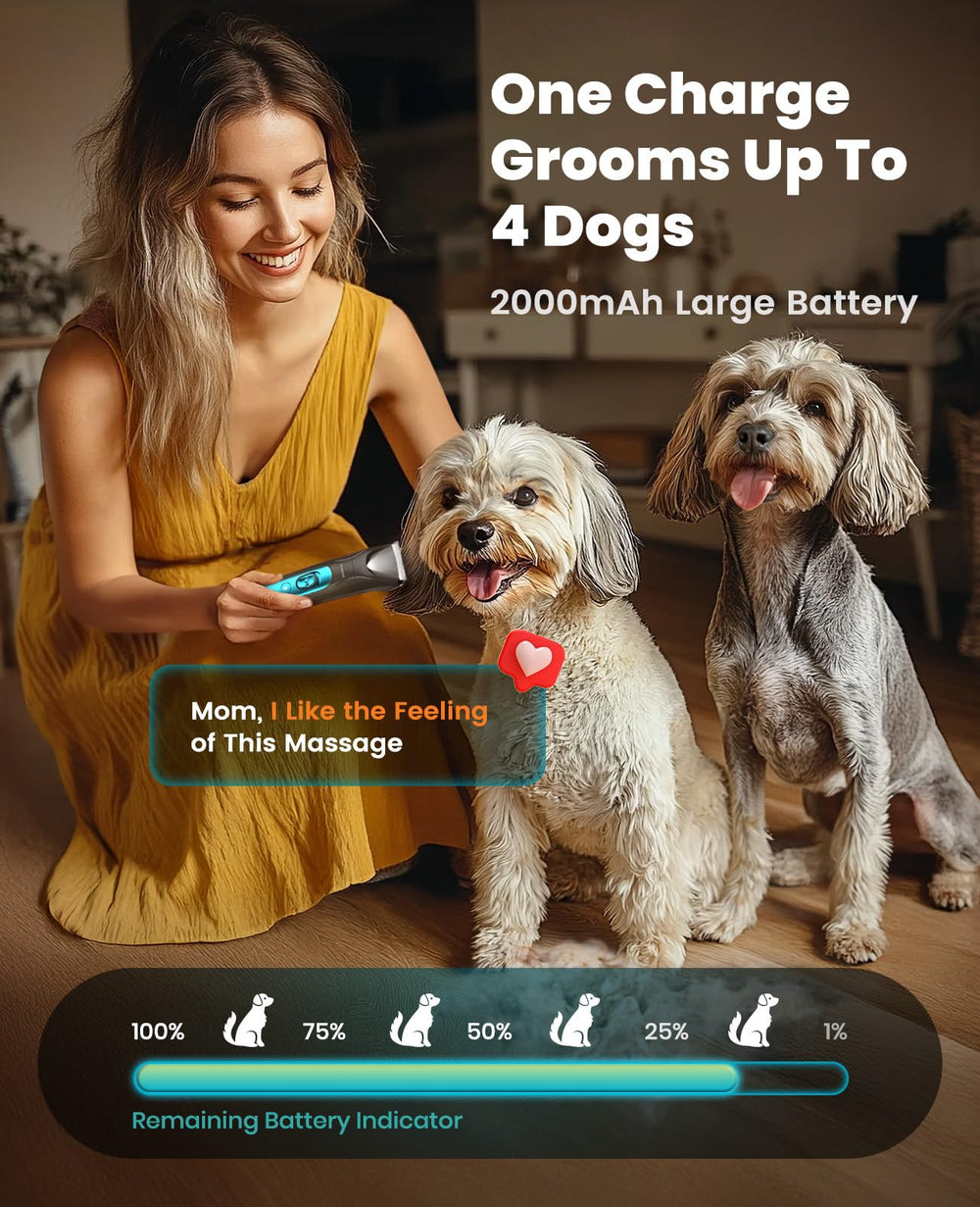 oneisall professional dog grooming kit low-noise motor keeps grooming calm.