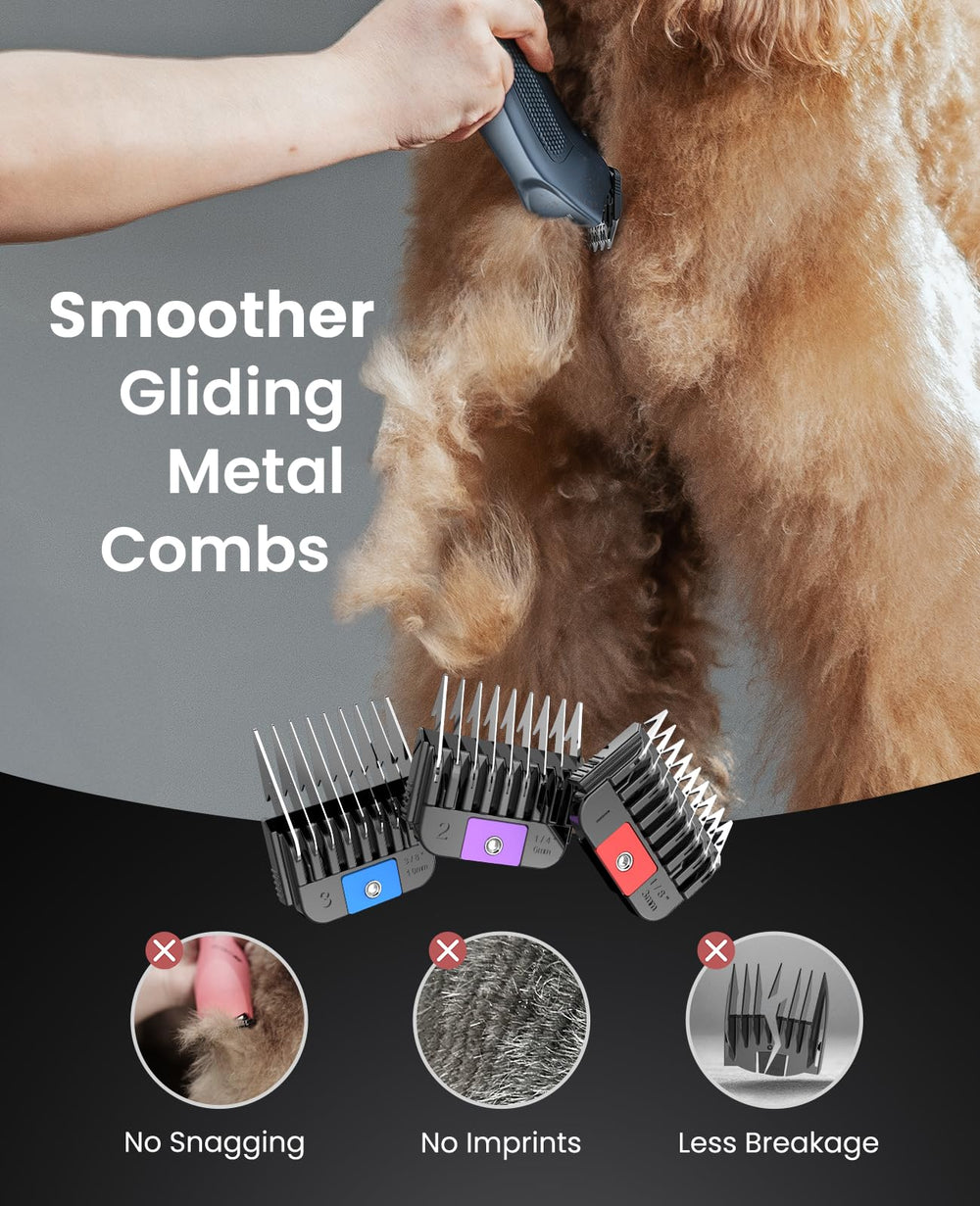 oneisall smooth-gliding-metal-combs ensure seamless blends on all coat types.