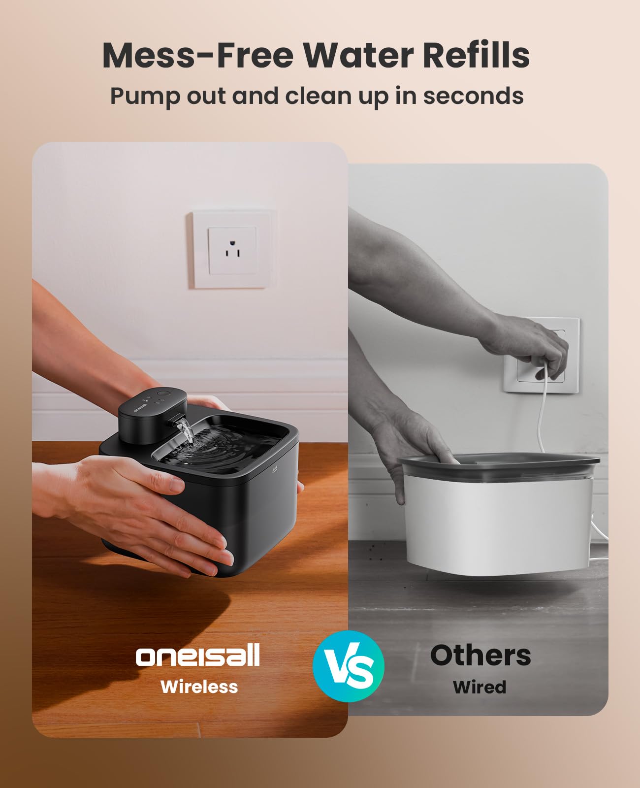 oneisall three water-flow modes infographic illustrates constant, intermittent, and motion-triggered options.