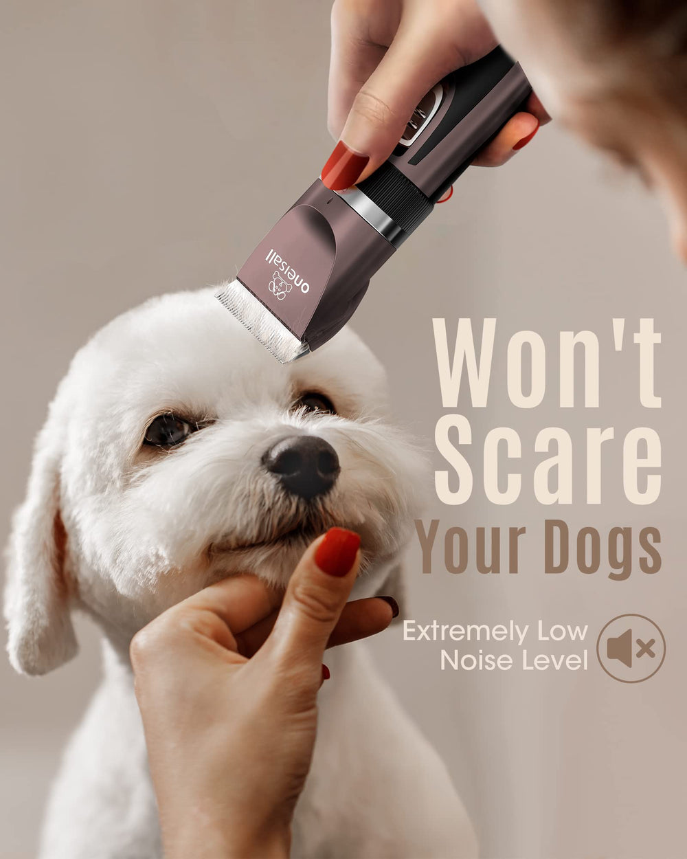 Oneisall Two-Speed Quiet Grooming Dog Clipper delivering gentle trimming for calm pets.