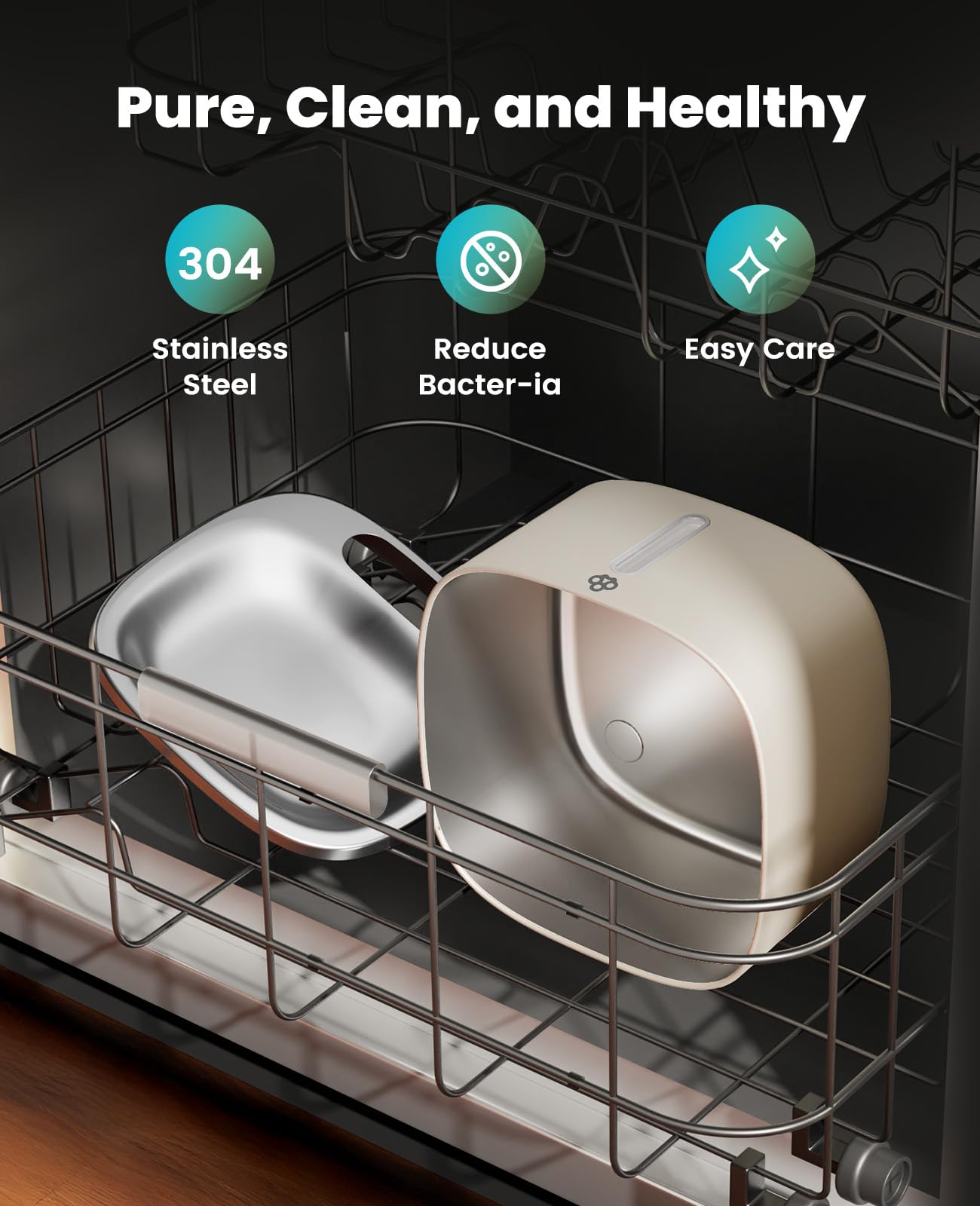oneisall wireless cat water fountain stainless steel bowl is easy to clean