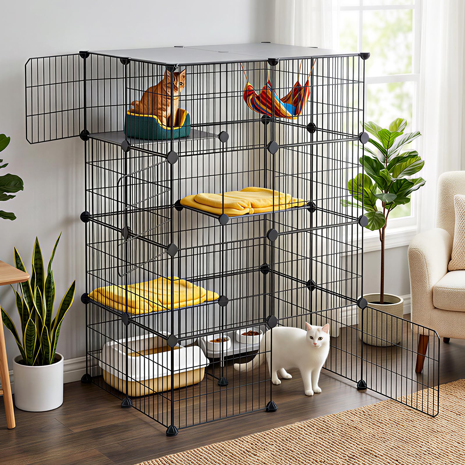 Oneluck 4-Tier Cat Cage structure offers a spacious, secure play area for 1-2 cats.