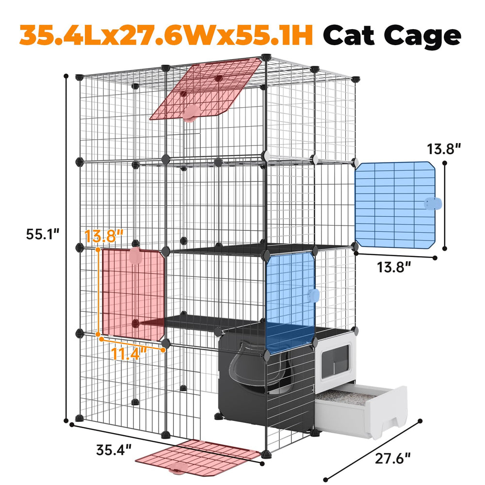 Oneluck cat cage detachable metal wire kennel for flexible setup and cleaning