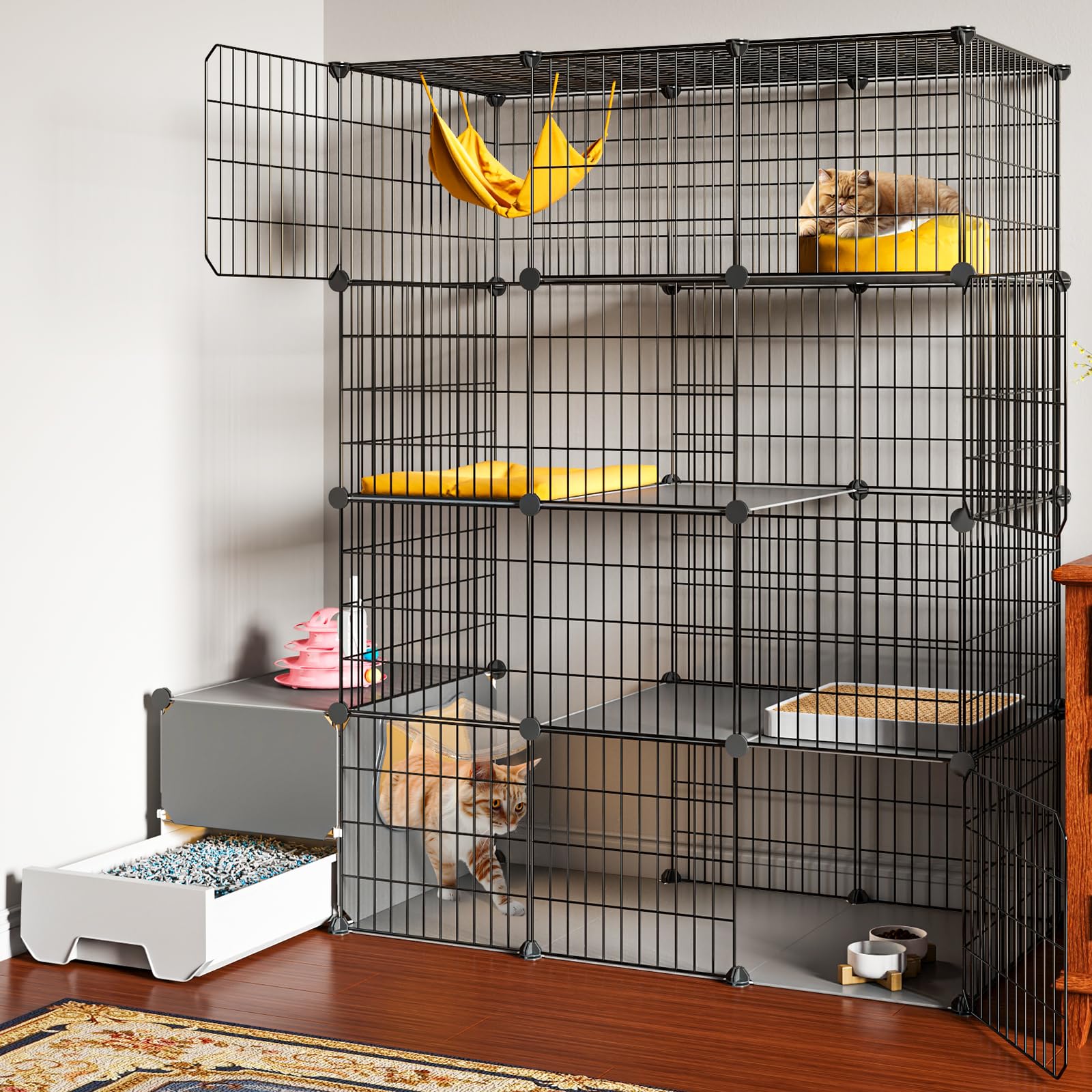 Oneluck cat cage drawer design enabling quick litter maintenance.