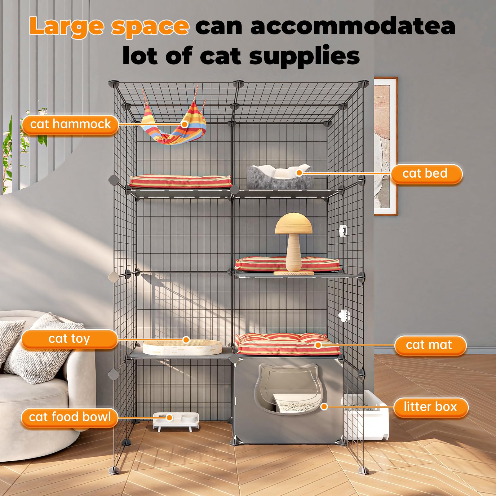 Oneluck cat cage paw-safe platforms promote safe climbing and exploration