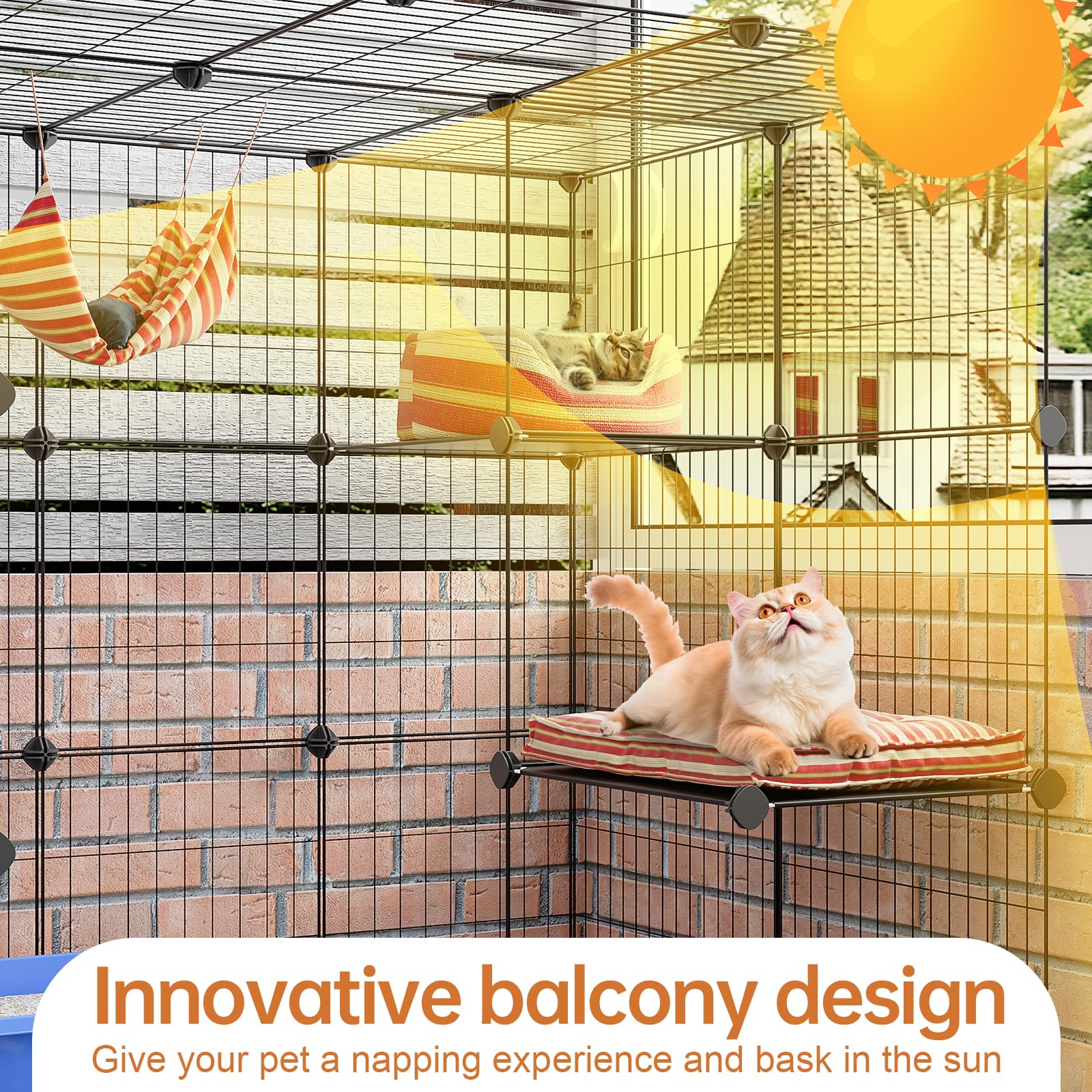 Oneluck catio two-level-platform image shows paw-friendly design.