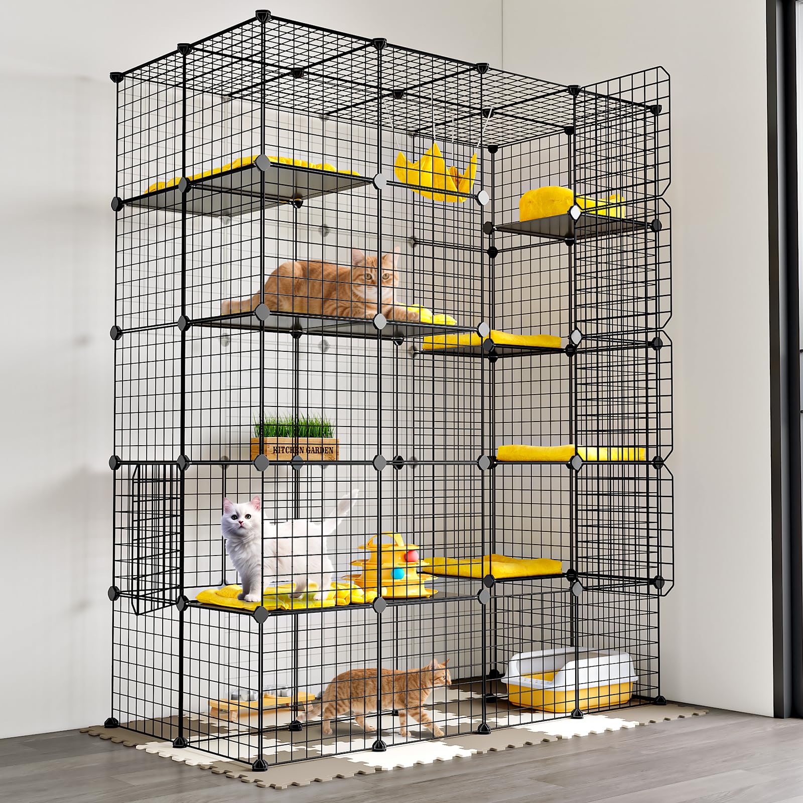 Oneluck cat enclosure front view with roomy footprint for lounging and play