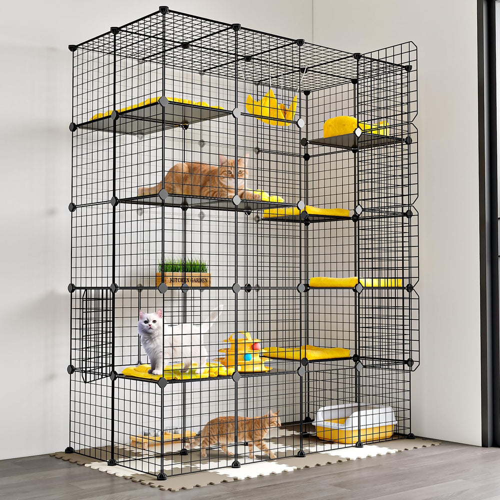 Oneluck cat enclosure front view with roomy footprint for lounging and play