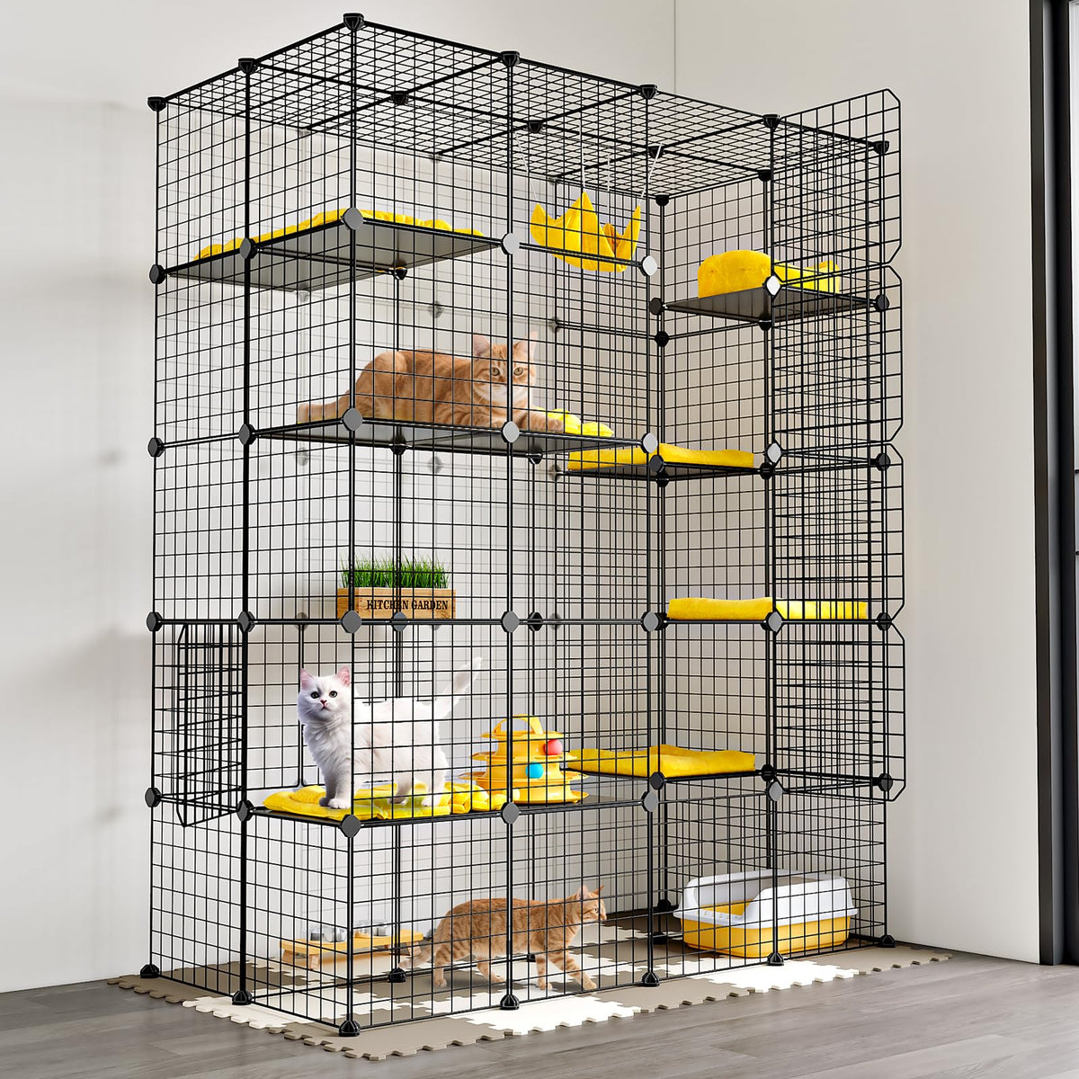 Oneluck cat enclosure front view with roomy footprint for lounging and play