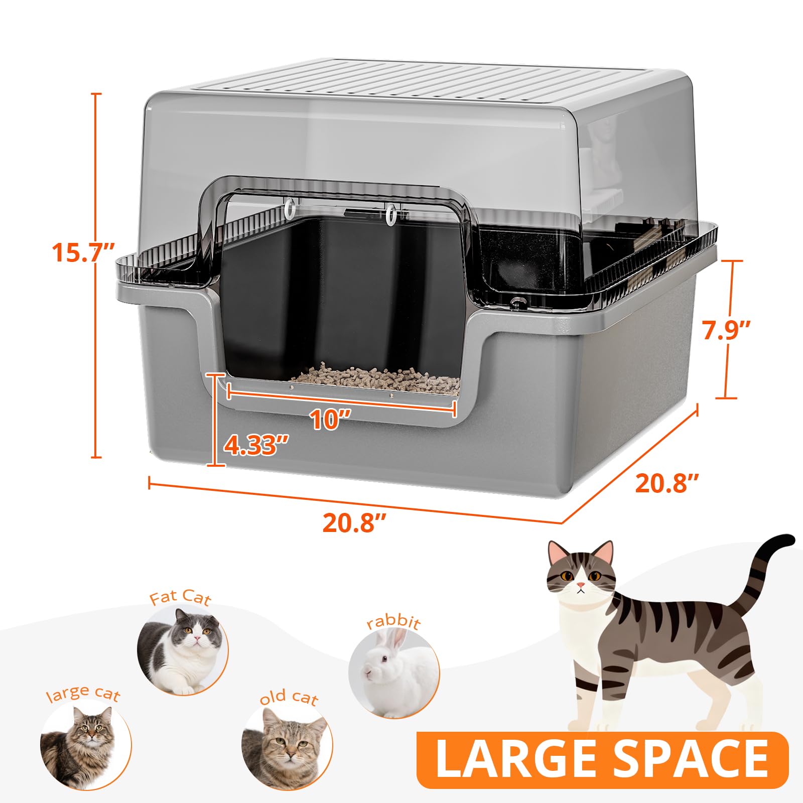 Oneluck cat litter box with transparent lid for easy supervision.