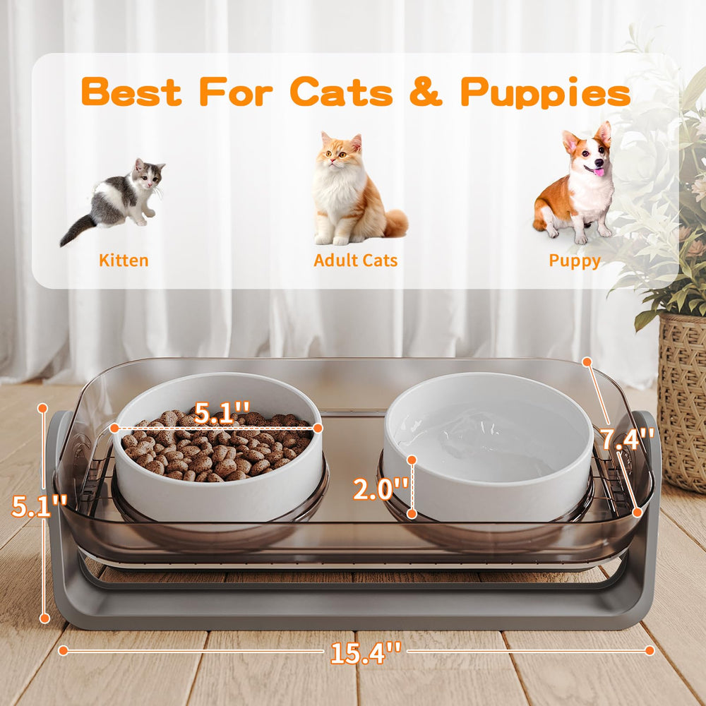 Oneluck elevated cat bowl tilted 15deg to ease feeding posture
