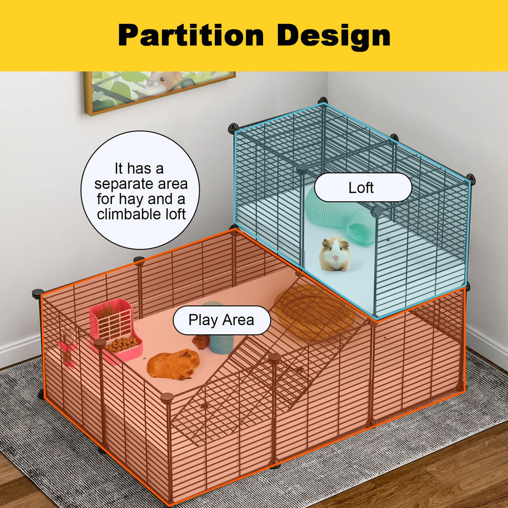 Oneluck Guinea Pig Cage dual-level ramps enable climbing between spaces.