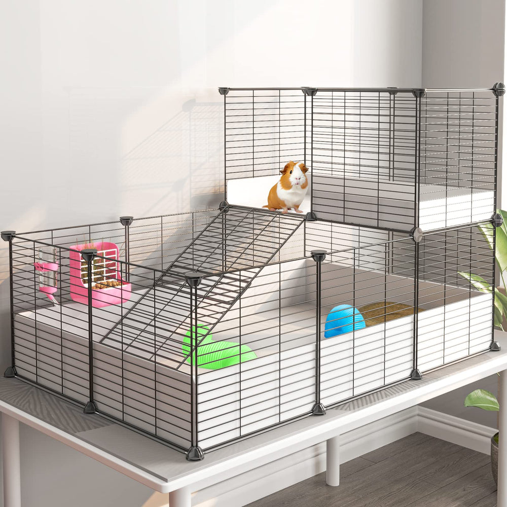 Oneluck Guinea Pig Cage loft design with dual habitats for safe exploration.