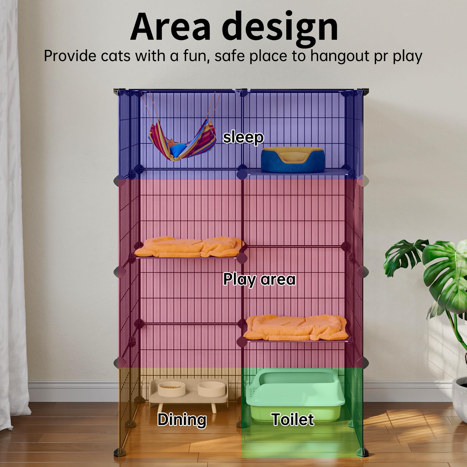 Oneluck Large Cat Cage with doors and top skylight offers convenient access and ventilation.