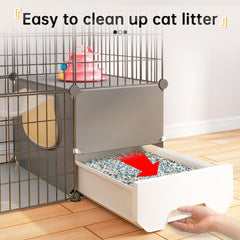 Paw-friendly platform in Oneluck cage provides comfortable lounging.