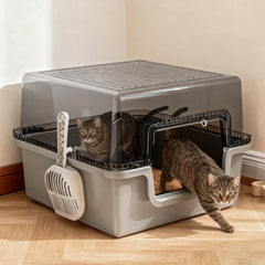 Oneluck XL cat litter box with cover for private entry and comfort.