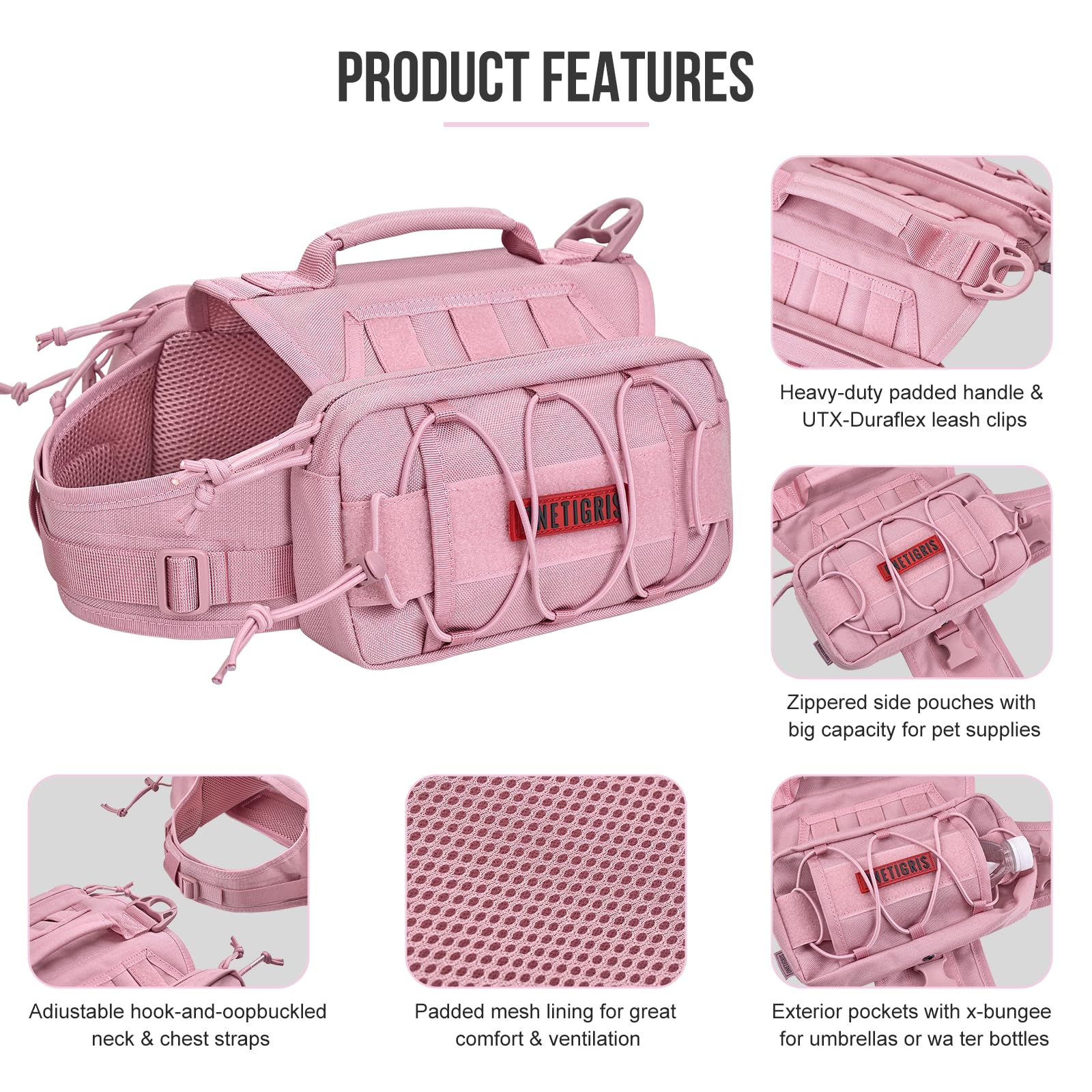 ONETIGRIS Mammoth 3L pouch side pockets support water, treats, and toys.