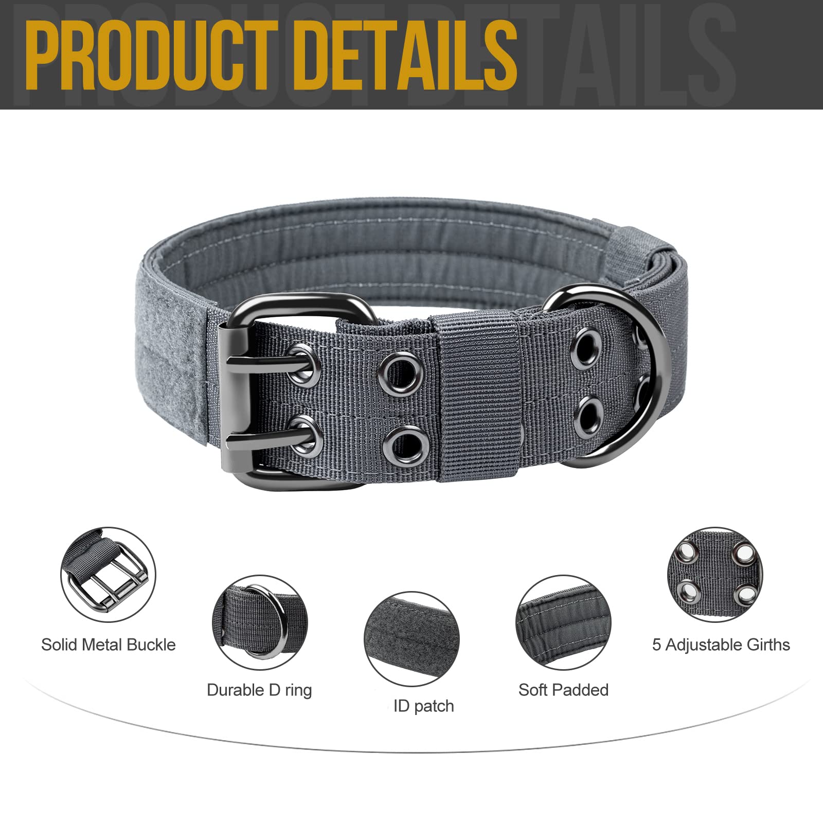 OneTigris grey dog collar emphasizes rugged outdoor look and long-wear durability.