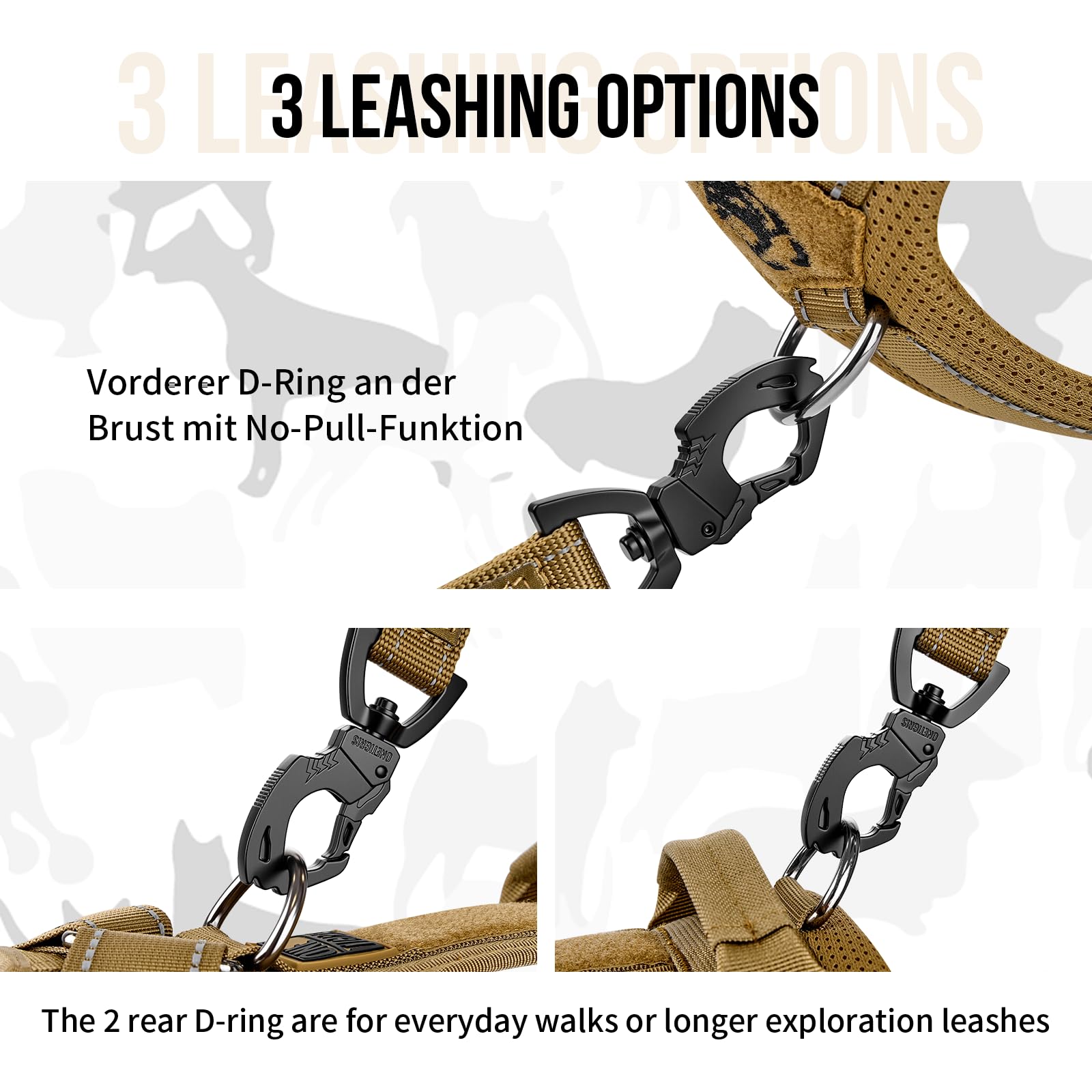 ONETIGRIS dog harness rear D-rings setup supports everyday walks and exploration