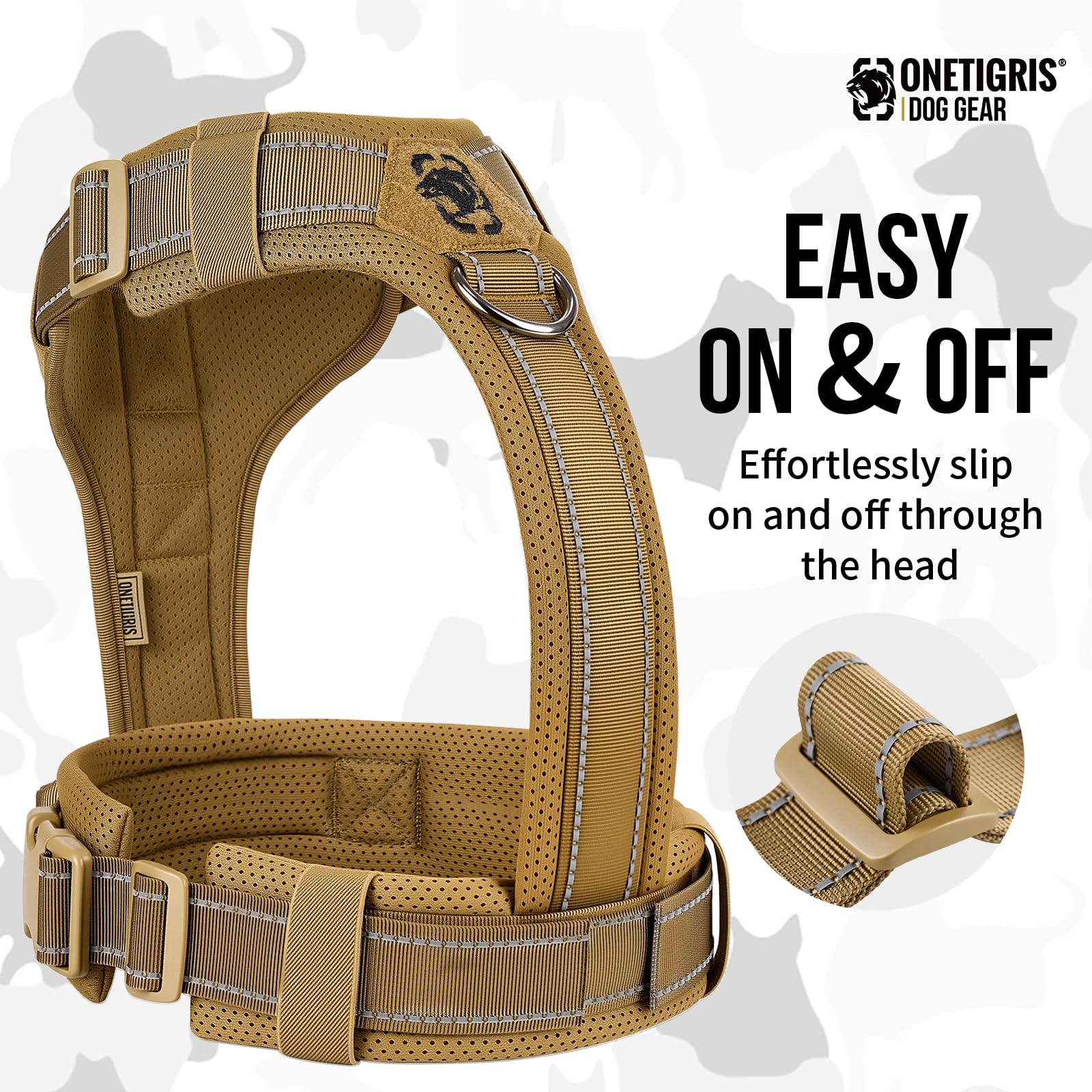 ONETIGRIS dog harness reflective threading enhances night-time visibility