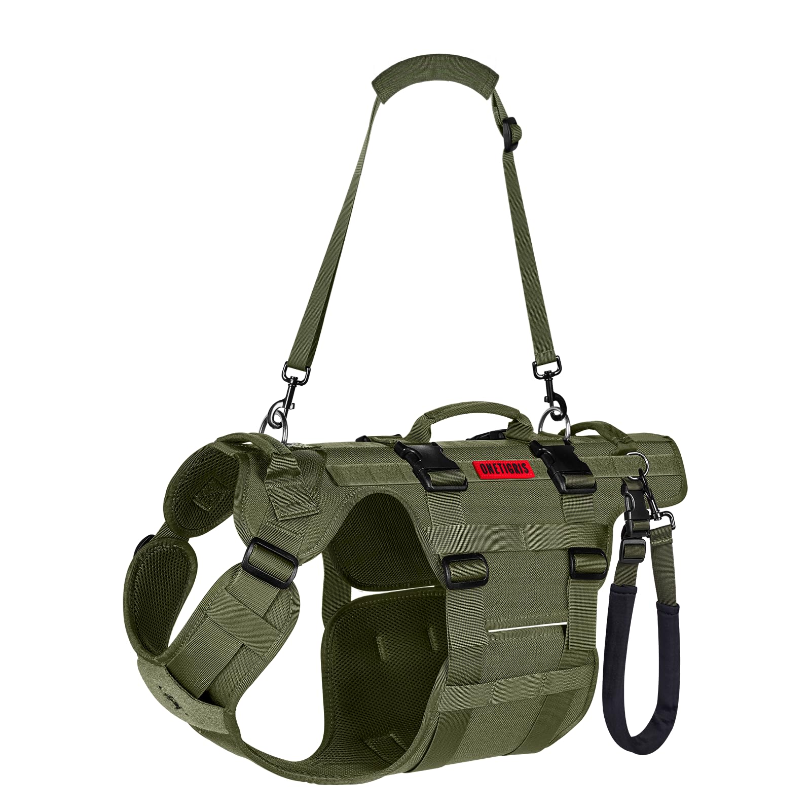 OneTigris dog lift harness front view supports seniors during supported walks.