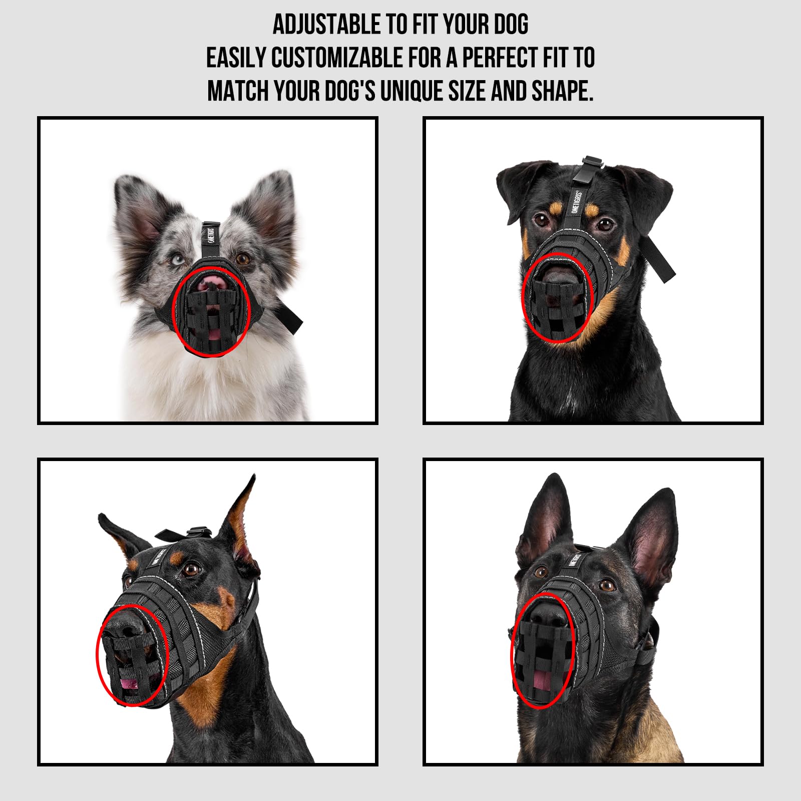 OneTigris dog muzzle secure safety anchoring for escape prevention