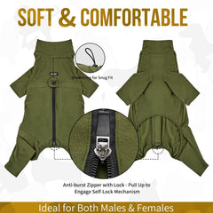 OneTigris Dog Pajamas zipper detail confirms secure back-locking zipper for easy wear.