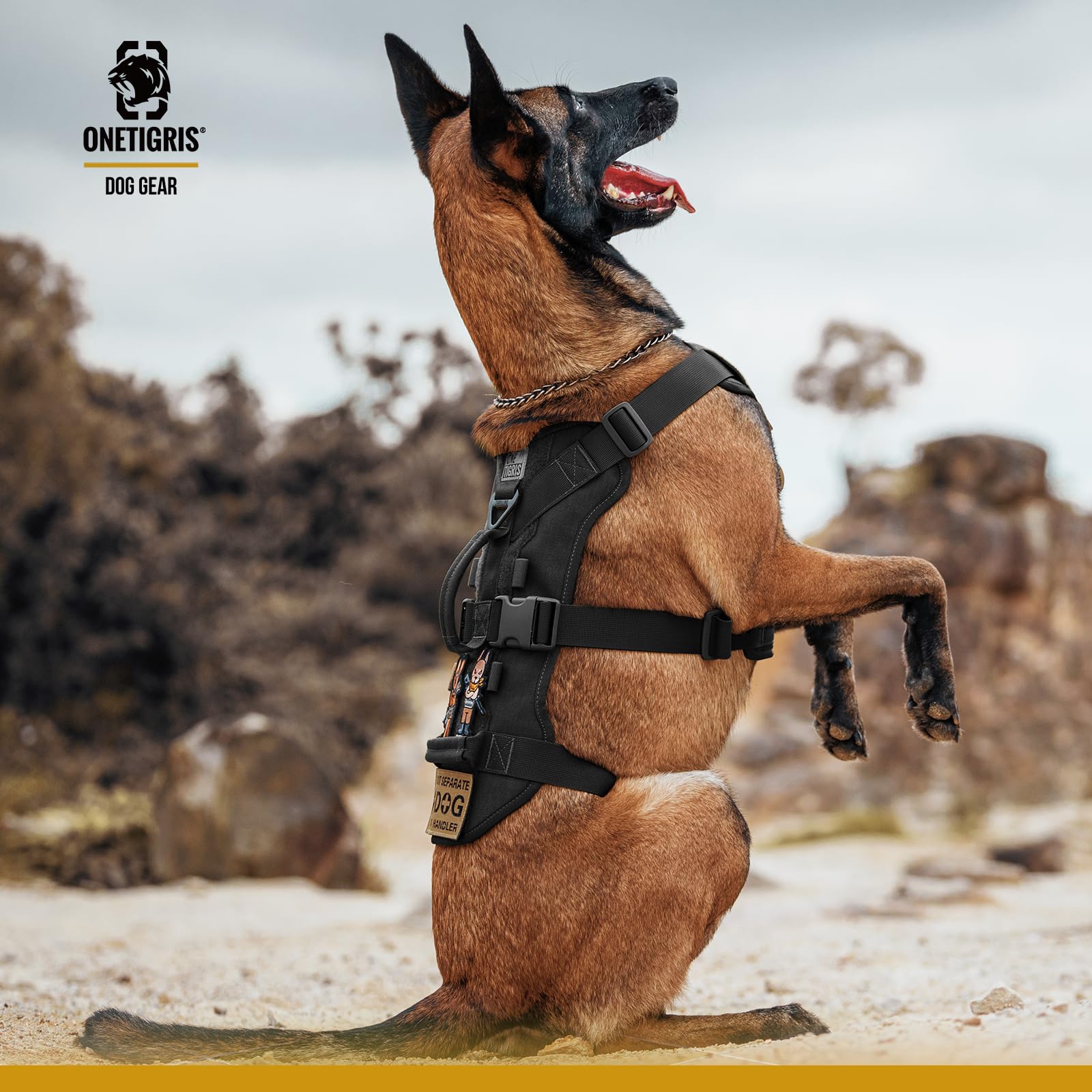 OneTigris 1000D nylon harness demonstrates durable dirt and abrasion resistance.