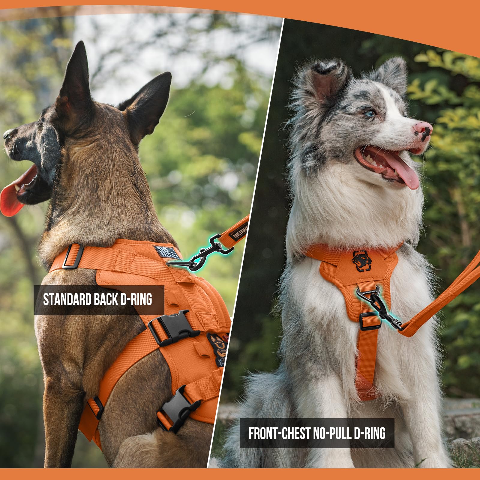 OneTigris Escape Proof Dog Harness 2-handles demonstrates reinforced grip for stepping over obstacles