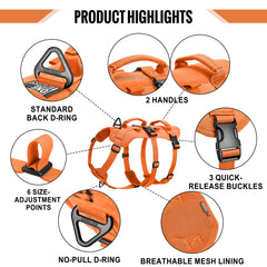 OneTigris Escape Proof Dog Harness back view emphasizes two handles for assisted mobility