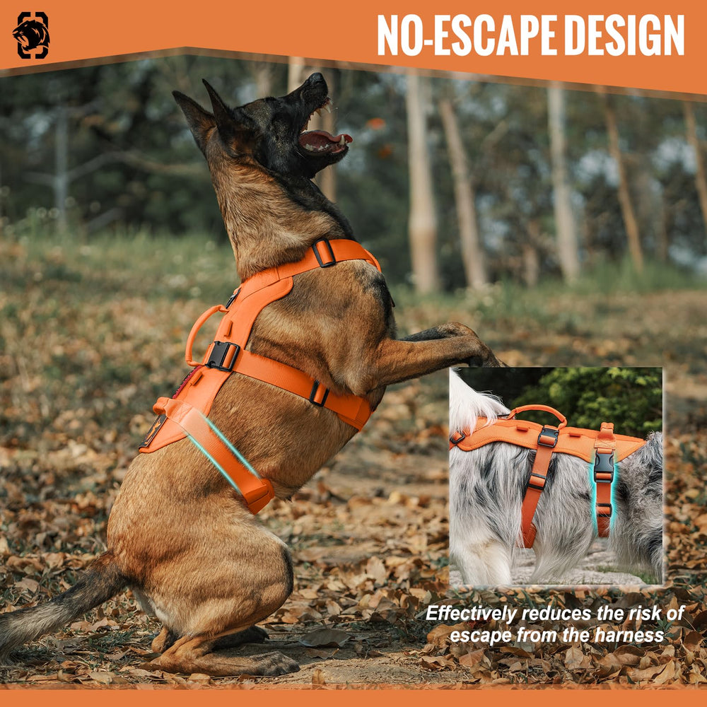 OneTigris harness chest-strap-detail highlights three front straps for steadier control on trails