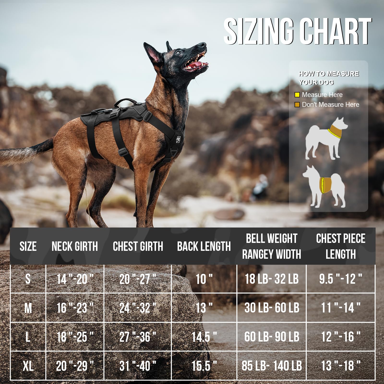 OneTigris escape-proof dog harness dual handles side view supports easy lifting over obstacles.