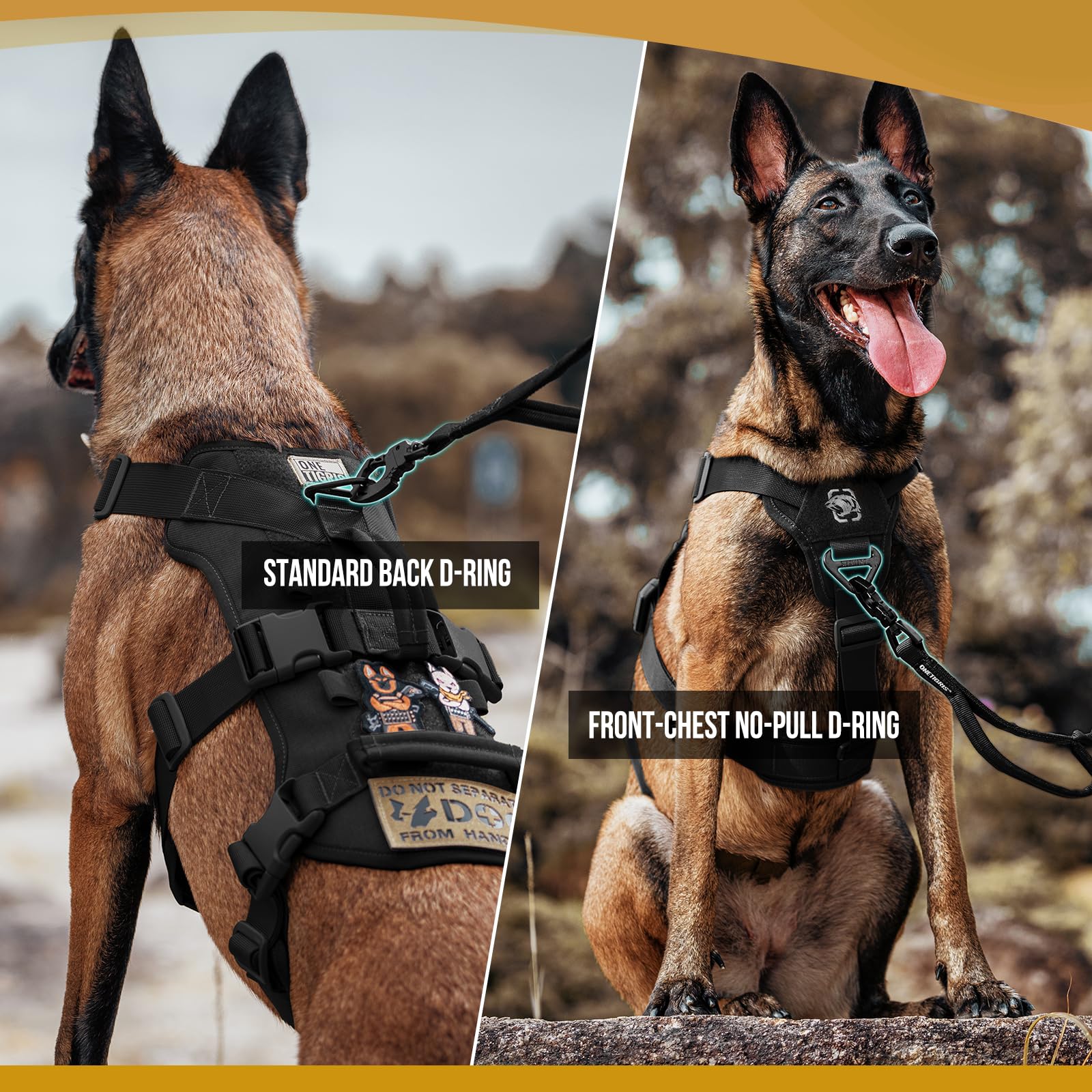 OneTigris escape-proof harness with quick-release buckles enables easy on/off.