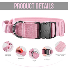 OneTigris heavy-duty metal buckle dog collar providing secure fit on hikes.