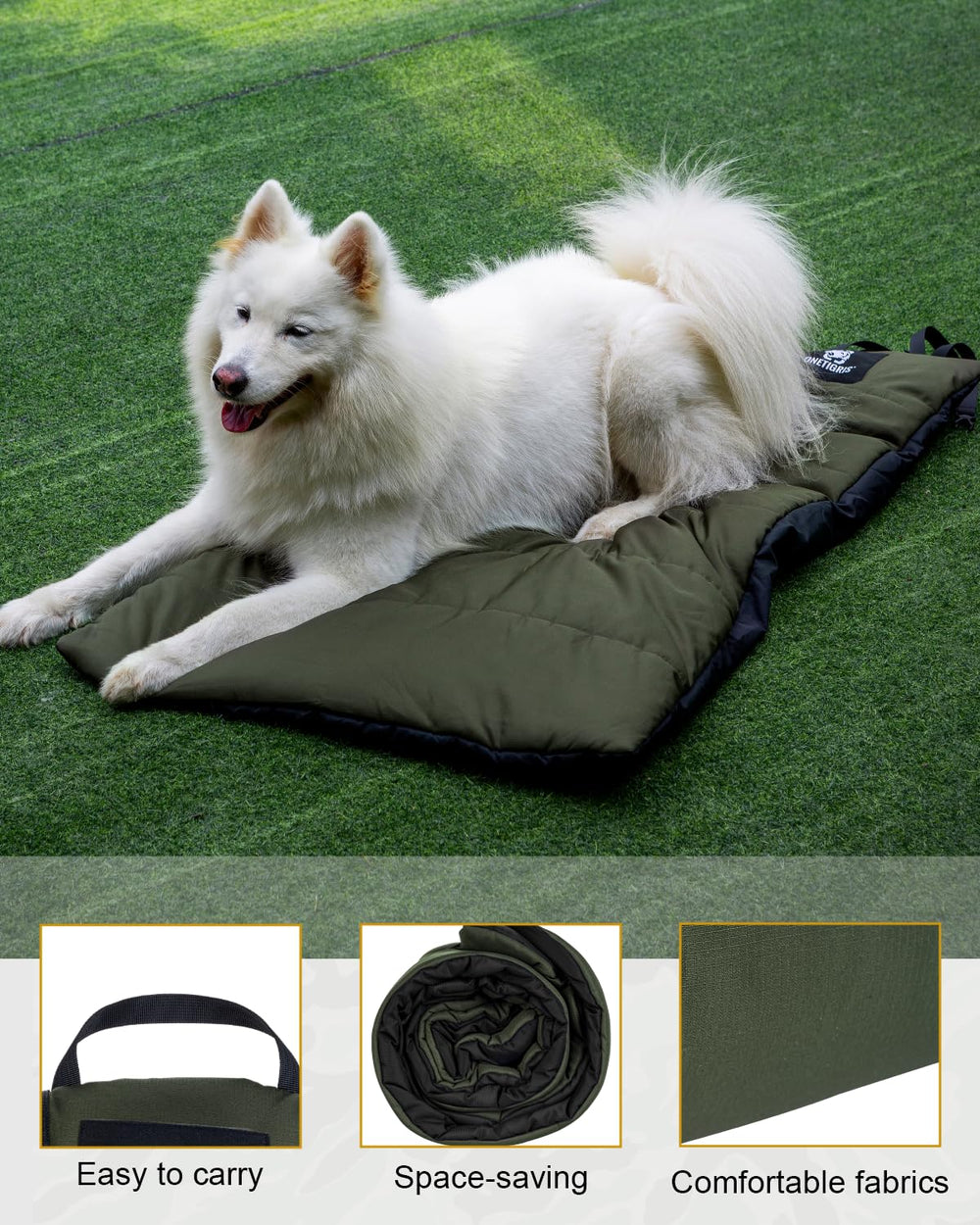 ONETIGRIS large dog bed measures 3.6ft by 2.2ft for roomy indoor lounging