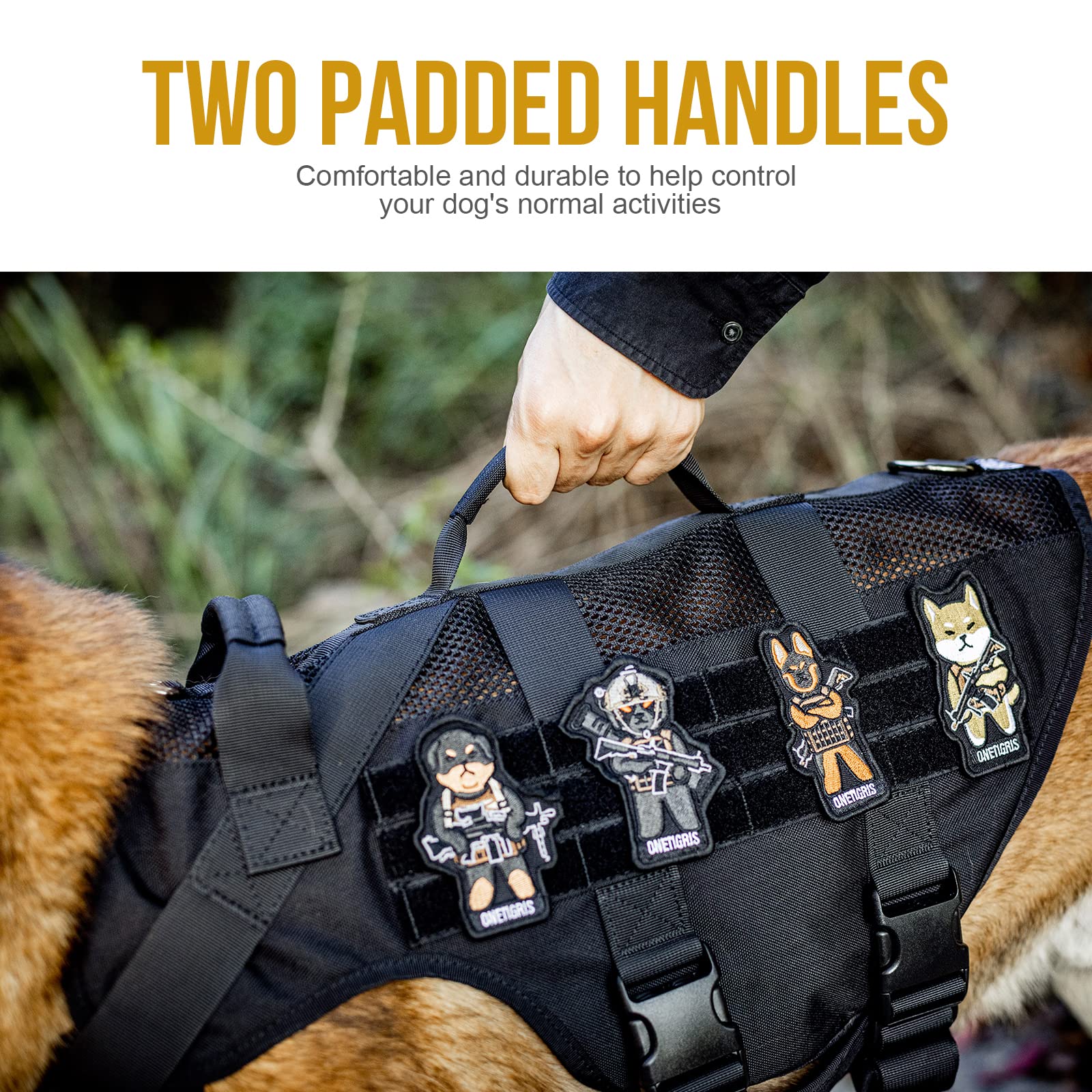 ONETIGRIS No Pull harness side mesh close-up highlights breathable fabric for comfort.