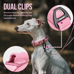 OneTigris pink dog collar with adjustable sizes to fit small dogs securely.
