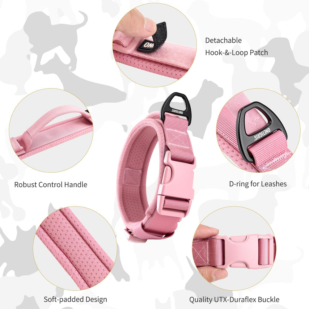 OneTigris pink dog collar control handle for guiding your pup safely during walks.