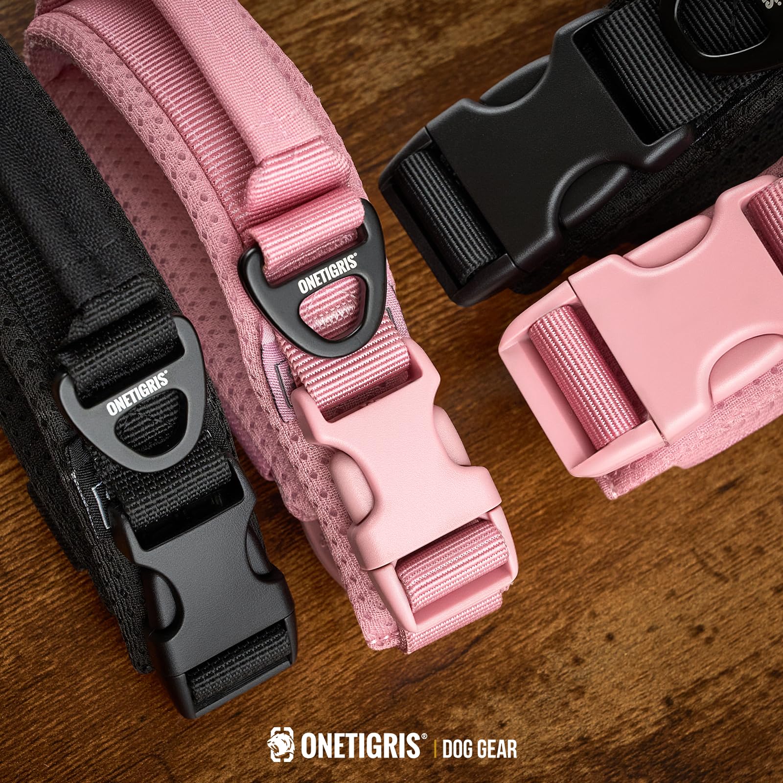OneTigris pink dog collar featuring the UTX buckle for secure, quick releases during outdoor use.