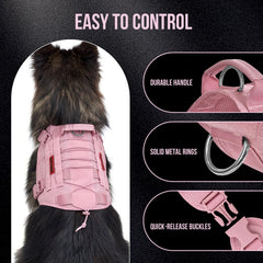 OneTigris pink dog harness back view with top handle for control