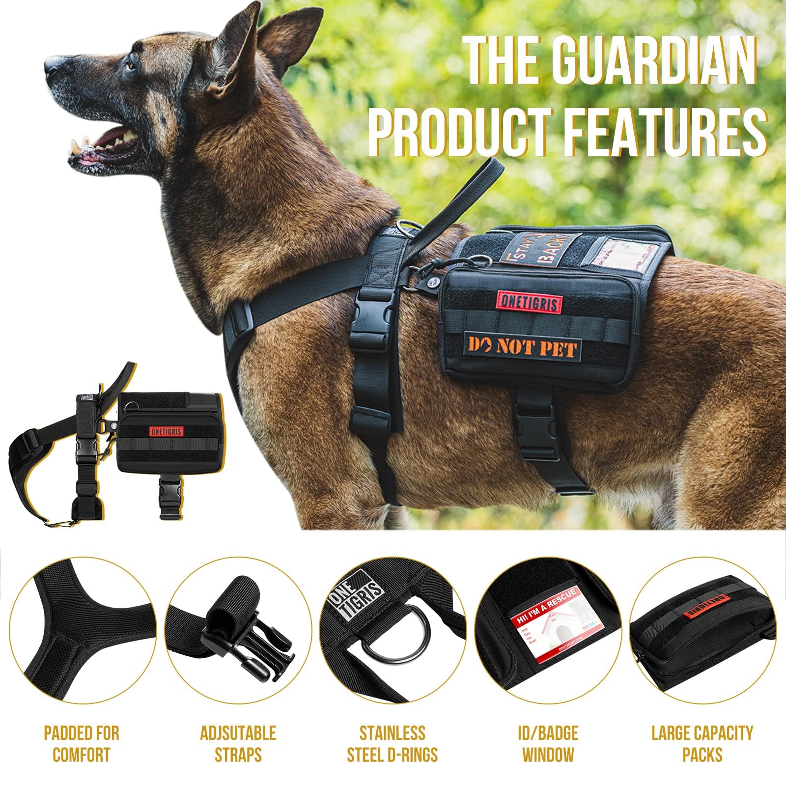 OneTigris service dog vest in use with handler during an outdoor walk