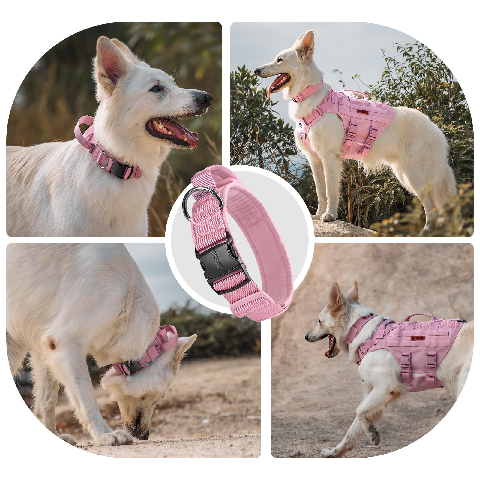 OneTigris tactical dog collar with handle for quick control during training and outdoor activities.