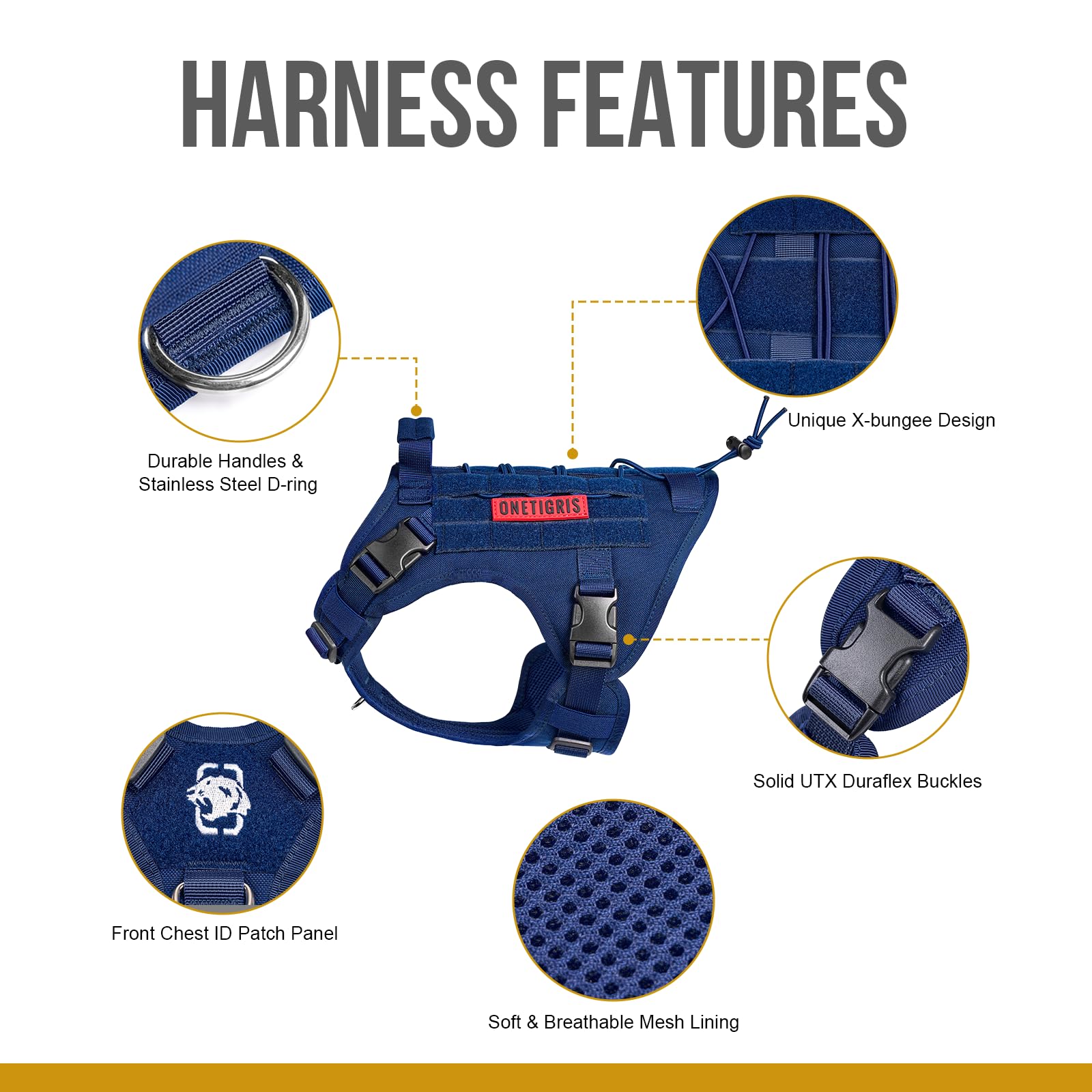 OneTigris blue harness front leash attachment for training