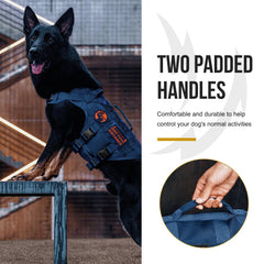 OneTigris tactical dog harness blue MOLLE panel enables easy add-ons for essentials.