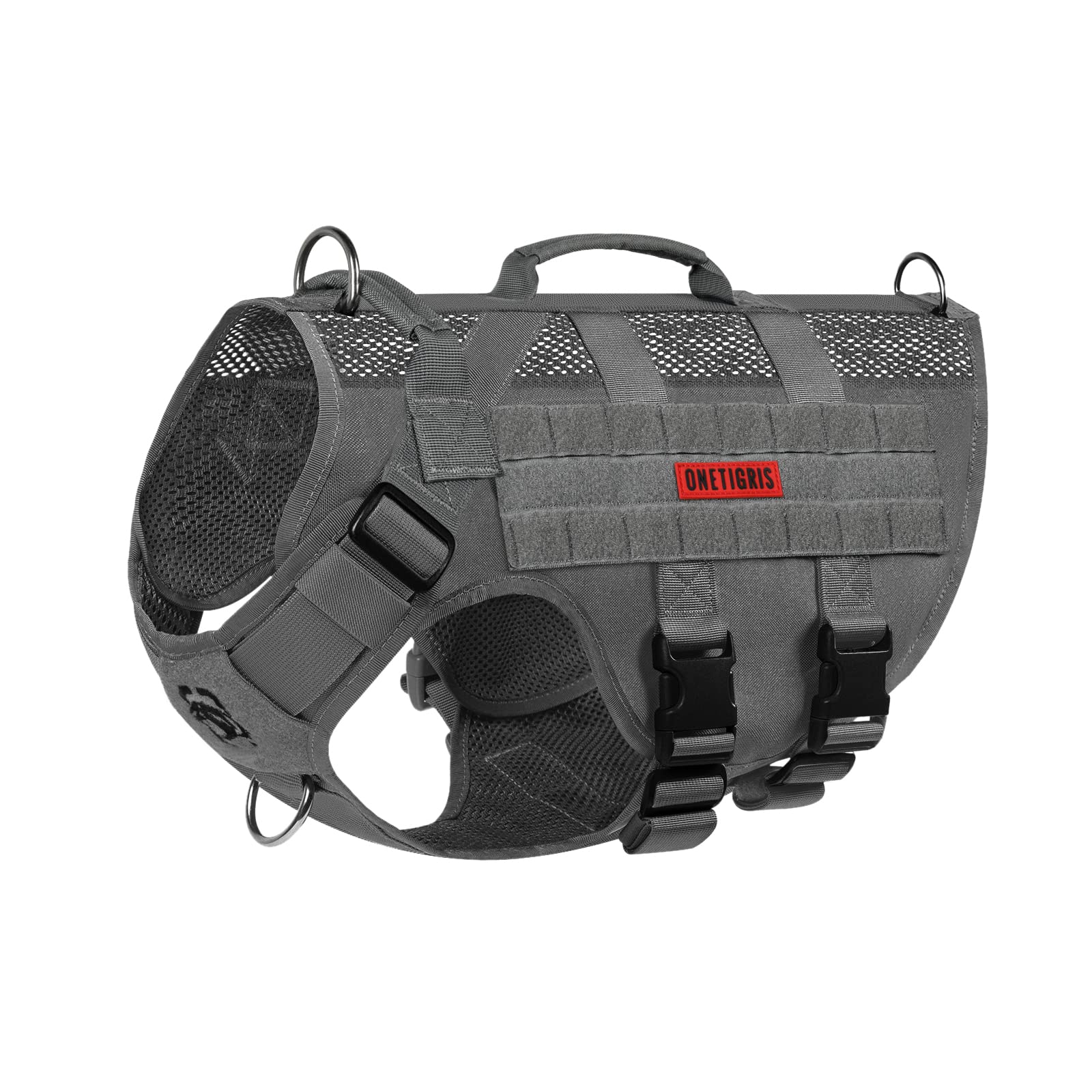 ONETIGRIS tactical dog harness with MOLLE panel for modular storage during hikes.