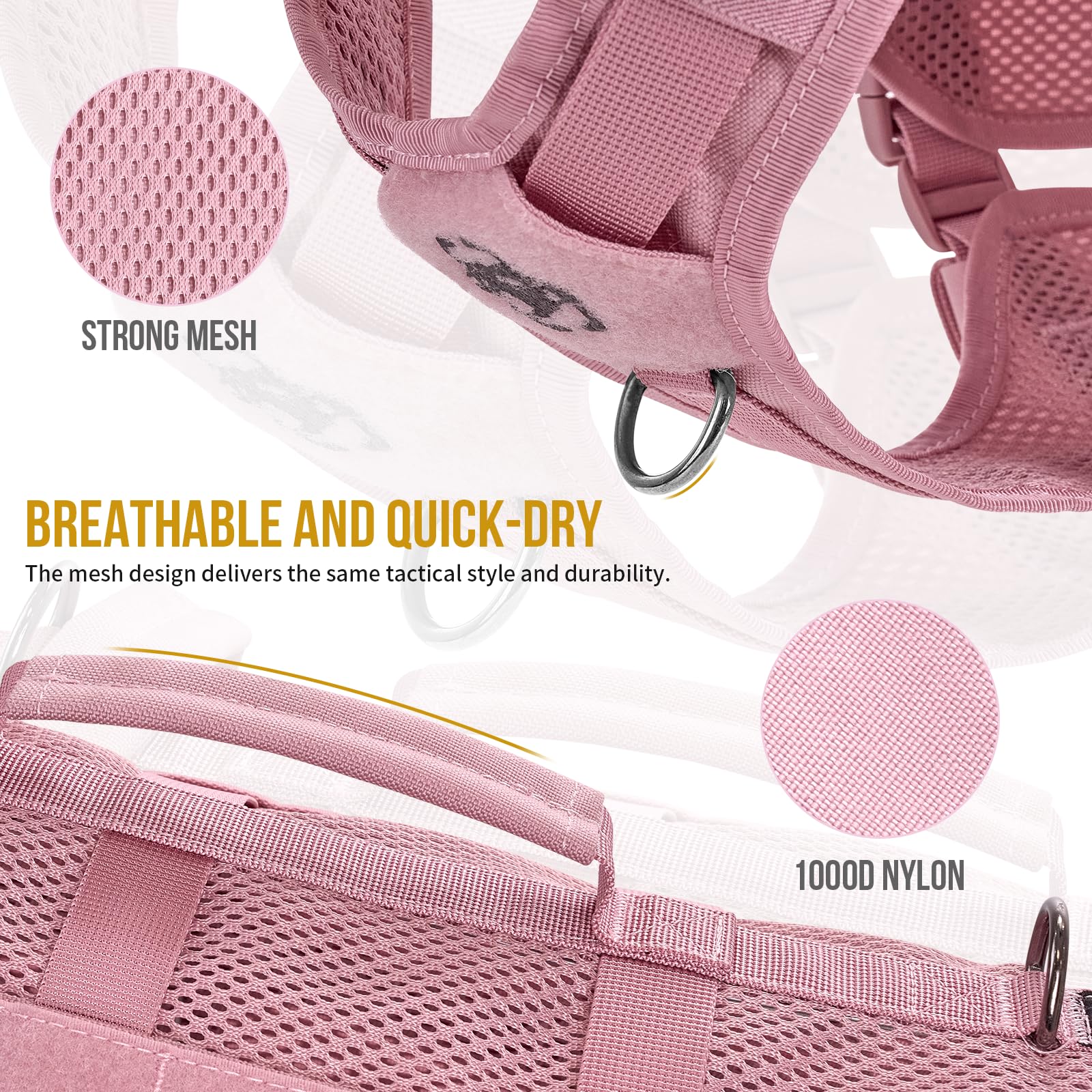 OneTigris pink dog harness front view illustrating no-pull design and breathable mesh