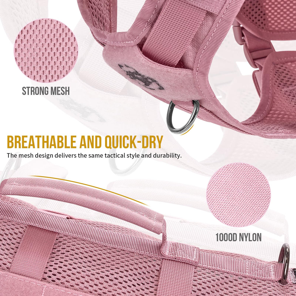 OneTigris pink dog harness front view illustrating no-pull design and breathable mesh