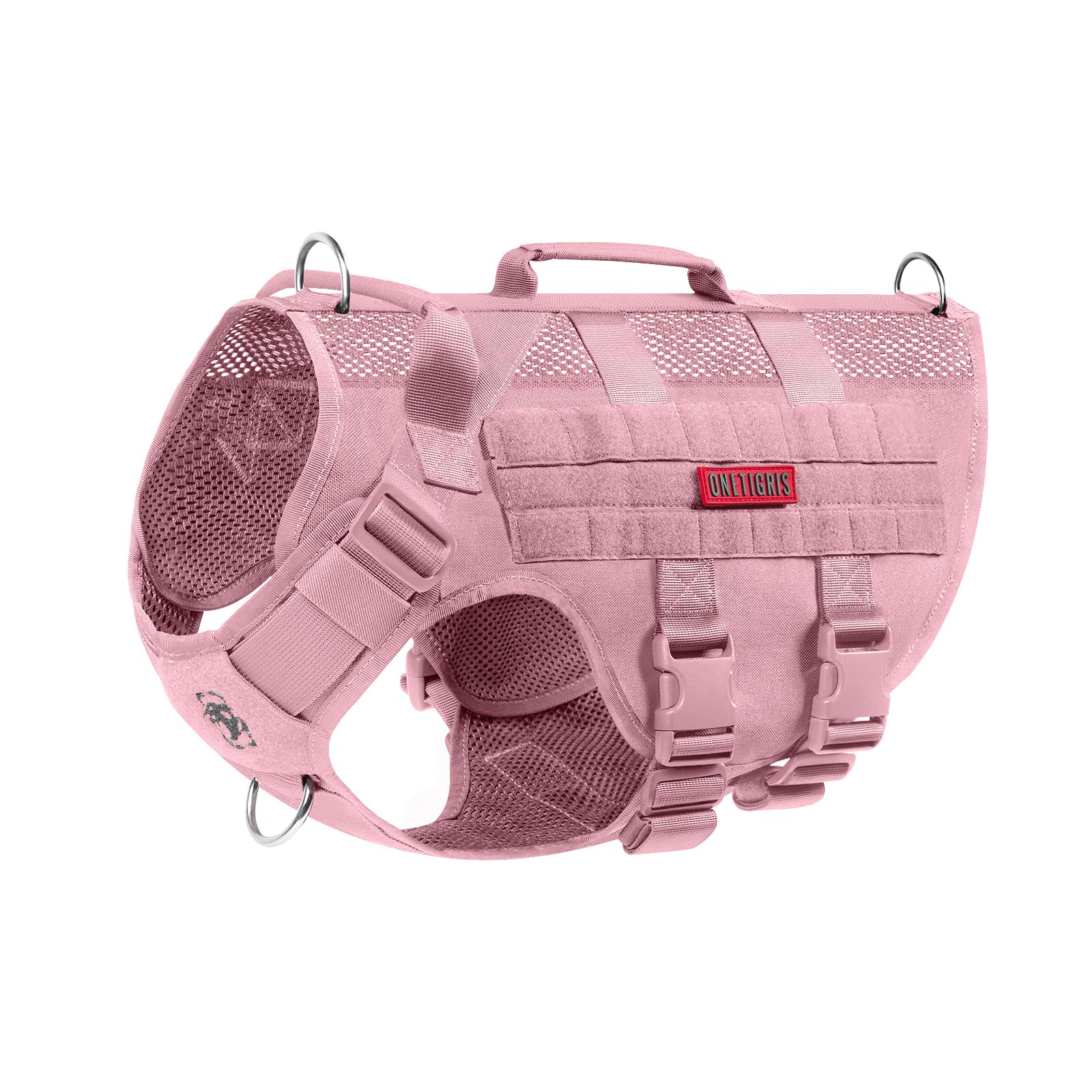OneTigris tactical dog harness small pink side view showing MOLLE panel for add-ons