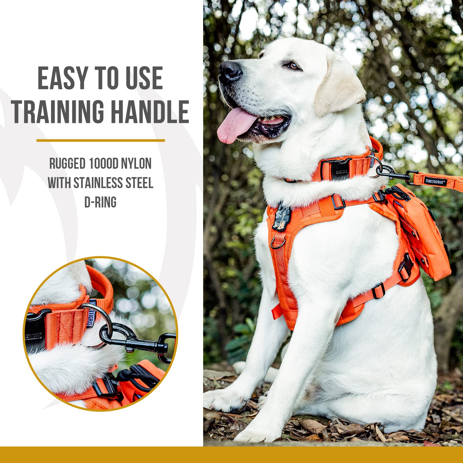 ONETIGRIS Tough Dog Collar wide design distributes pressure to reduce throat stress during walks.